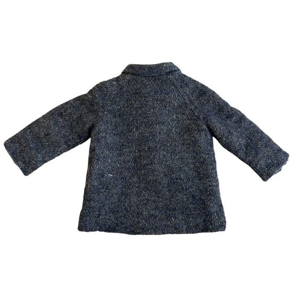 Zara Baby Girl Wool Blend Textured Weave Peter Pan Coat Size 12-18 Months Blue - Picture 2 of 9